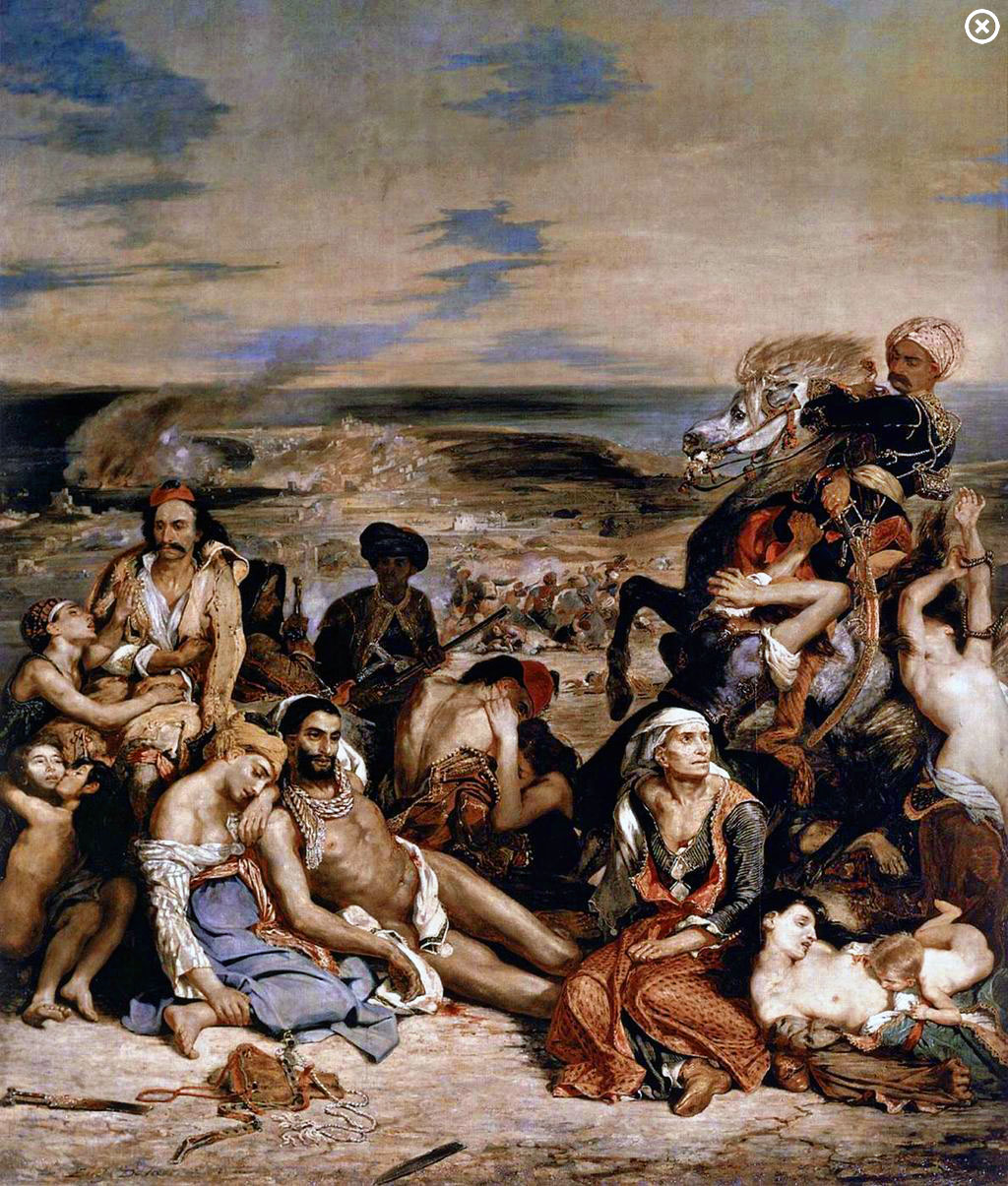 Delacroix: The Massacre of Chois, 1824 (Louvre, Paris 164 x 139 inches)
