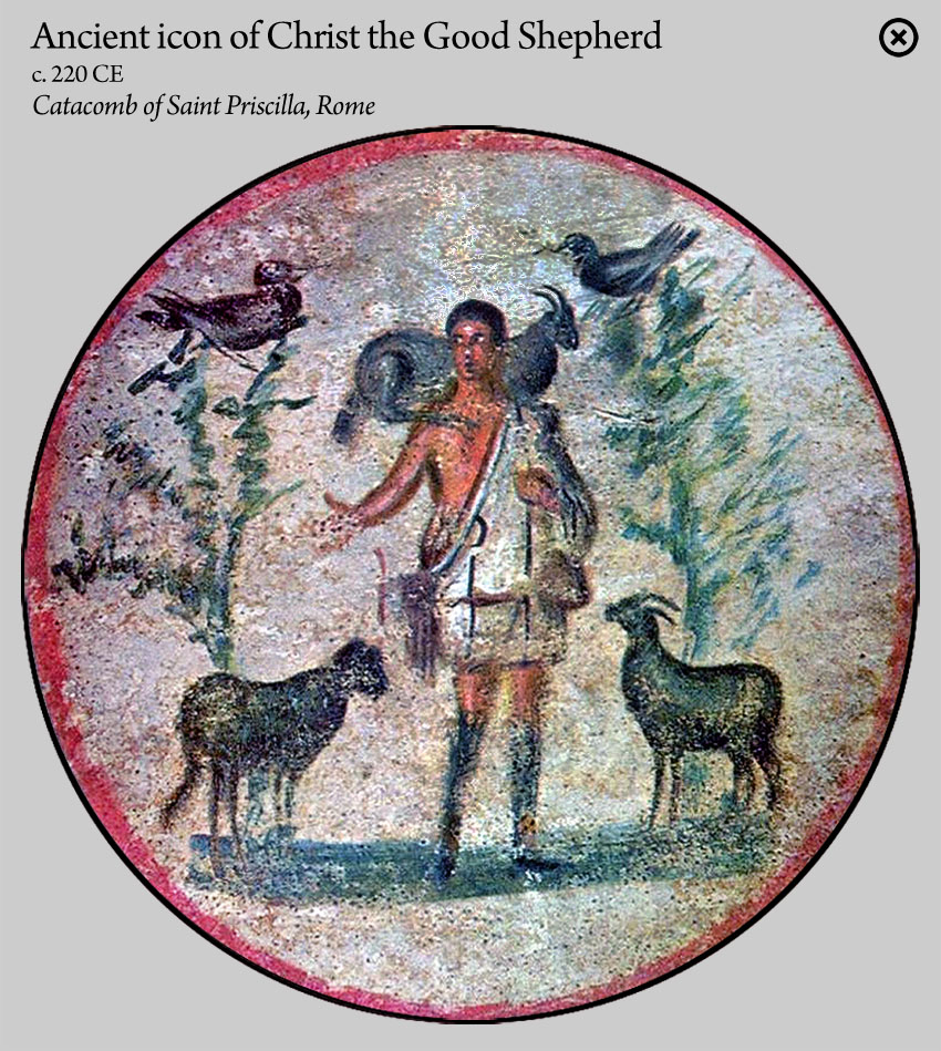 Ancient icon of Christ the Good Shepherd, c 220 CE