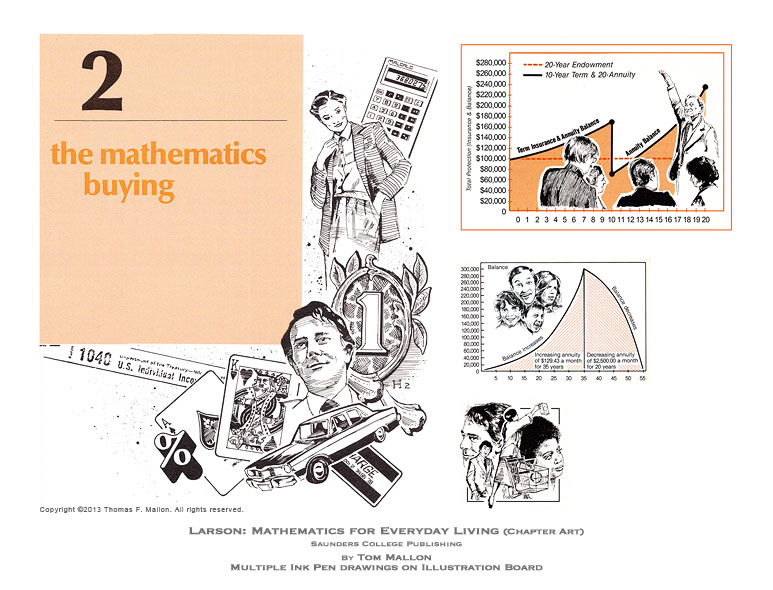 Tom Mallon: Larson: Mathematics for Everyday Living  - Chapter Artwork, Ink on Illustration Board - Chapter Artwork