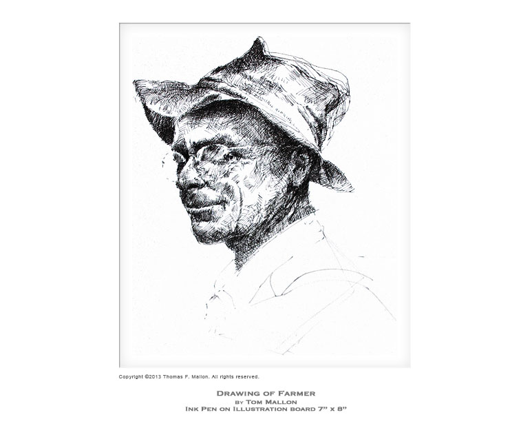Tom Mallon: Drawing of Farmer, Ink on Illustration Board