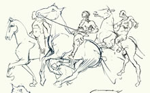 Horse Studies by T.Mallon - Ballpoint Pen on Paper - Horsemen