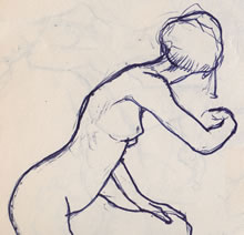 Tom Mallon: Femal Figure, Ballpen on Paper, Figure from Side