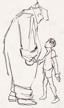 Tom Mallon's Doodles, Ballpen on Paper, Child Speaking to Man