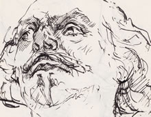 Tom Mallon: Museum Statues, Pen and Ink on Paper, Detail Portrait