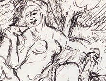 Tom Mallon: 'Renoir Bathers', Pen and Ink on Paper, Bather with Towel
