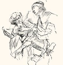 Museum Sketches by T.Mallon, Pen and Ink on Paper - Madona with Angel