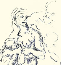Mother and Child by T.Mallon, Ballpen on Paper - Torso & Child