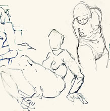 Female Doodles by T.Mallon, Ballpoint on Paper - Reclining with Standing Figure