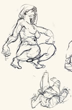 Female Doodles by T.Mallon, Ballpoint on Paper - Squatting Figure
