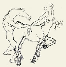 Ipotan with Centaurs by T.Mallon, Ballpen on Paper - Copulation