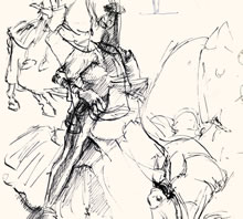 Miscellaneous Sketches by T.Mallon - Knight on Horse Manikins = Central Knight
