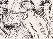 Tom Mallon: Renoir - Bathers, Pen and Ink on Paper