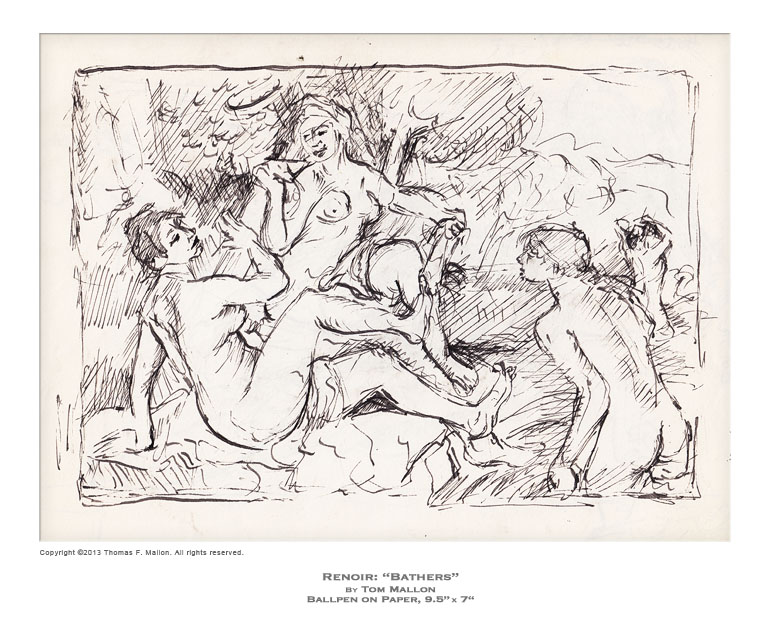 Tom Mallon: 'Renoir Bathers', Pen and Ink on Paper