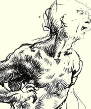 Battle Detail by T.Mallon: Pen and Ink on Paper - Shouting Man (detail)