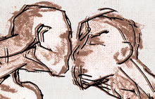 Political Discussion by T.Mallon - Ink on Paper with Digital Wash - Heated (detail)