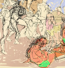 Group Study by T.Mallon, Pen and Ink with Digital Color - Left Bottom