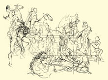 Group Study by T.Mallon, Pen and Ink with Digital Color - Ink Drawing