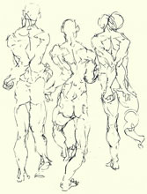 The Three Graceless by T.Mallon, Ballpoint with Digital Bkgrd - Drawing
