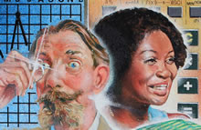 Tom Mallon: Cover Art: Larson - Mathematics for Everyday Living, Acrylic and Airbrush on Illustration Board, Detail of Professor and Female Book Character