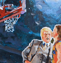 Tom Mallon: The Evening Bulletin TV Magazine Cover "The White Ghost", Acrylic on Illustration Board, Detail with Coach and Net