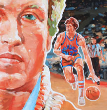 Tom Mallon: The Evening Bulletin TV Magazine Cover "The White Ghost", Acrylic on Illustration Board, Detail with Coach and Player