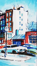 Tom Mallon: Felt Pen on Paper of 'Boston Street Scene, Detail of Cars and Buildings
