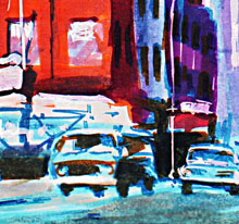 Tom Mallon: Felt Pen on Paper of 'Philadelphia Street Scene', Detail of Traffic