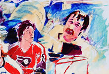 BTom Mallon: Felt Pen on Paper of '1974 Philadelphia Flyers Stanley Cup Victory, Detail of Bernie Parent holding 1974 Stanley Cup
