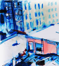 Tom Mallon: Felt Pen Drawing of Cityscape, Corners of Buildings