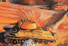 Copy of Nicolas trudgian's Battle of Kursk, Copy by Tom Mallon, Oil on Canvas, Detail of Russian T-34