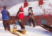 Tom Mallon: 'Christmas 2009', Digital Art for Printed Christmas Card, Detail of Kids in snow