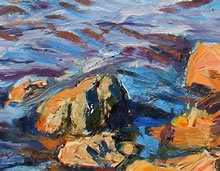 Lake Superior by Tom Mallon, Oil on Canvas: 38 by 30 inches - Lower Central Rocks