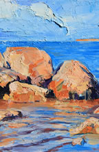 Lake Superior by Tom Mallon, Oil on Canvas: 38 by 30 inches - Boulders in Distance
