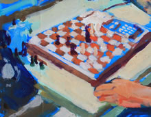 Tom Mallon: Acrylic on Bristol Board - Self Portrait and Check, Detail of Chess Board