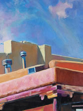 East San Francisco Street by Tom Mallon, Oil on Canvas - 55 x 24.5 inches - Detail of Rooftops