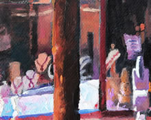 East San Francisco Street by Tom Mallon, Oil on Canvas - 55 x 24.5 inches - Necklaces