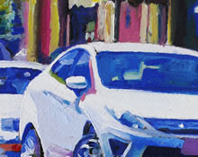 East San Francisco Street by Tom Mallon, Oil on Canvas - 55 x 24.5 inches - White Care Close-Up