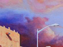 La Entrada a la Plaza by Tom Mallon, Oil on Canvas - 27.75 x 20.5 inches - Overcast Sky