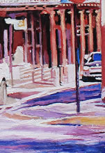 La Entrada a la Plaza by Tom Mallon, Oil on Canvas - 27.75 x 20.5 inches - Covered Walkway