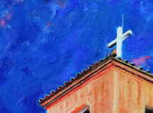 Santuario de Guadalupe by Tom Mallon, Oil on Canvas - 42 x 22 inches - Steeple Cross