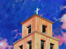 Santuario de Guadalupe by Tom Mallon, Oil on Canvas - 42 x 22 inches - Steeple Detail