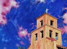 Santuario de Guadalupe by Tom Mallon, Oil on Canvas - 42 x 22 inches - Center Steeple