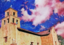 Santuario de Guadalupe by Tom Mallon, Oil on Canvas - 42 x 22 inches - Upper Right of Canvas