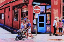 Mediodía de Julio - by Tom Mallon, oil on canvas - Family Crossing