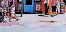 Mediodía de Julio - by Tom Mallon, oil on canvas - Curb and Sidewalk