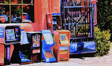 Mediodía de Julio - by Tom Mallon, oil on canvas - Newspaper Vending Machines