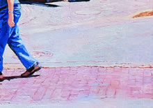 Mediodía de Julio - by Tom Mallon, oil on canvas - Brick Crosswalk