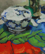Tom Mallon: Acrylic on Canvas - Bagels and Pomegranate - Detail of Bowel