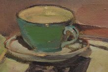 Tom Mallon: Acrylic on Canvas - Teacup and Book - Detail of Cup
